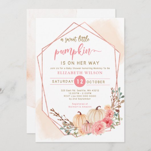 小さなかぼちゃは彼女の方法ピンクの赤ちゃんシャワー 招待状 (正面/裏面)