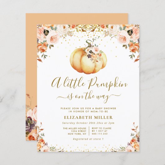 小さなかぼちゃは途中の赤ちゃんシャワー招待状 (正面/裏面)