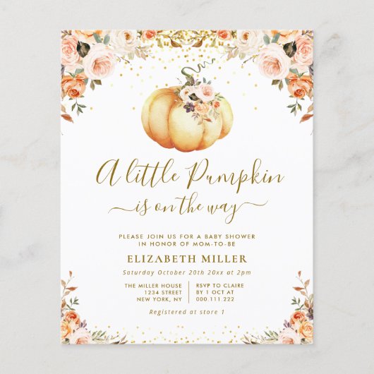 小さなかぼちゃは途中の赤ちゃんシャワー招待状 (正面)