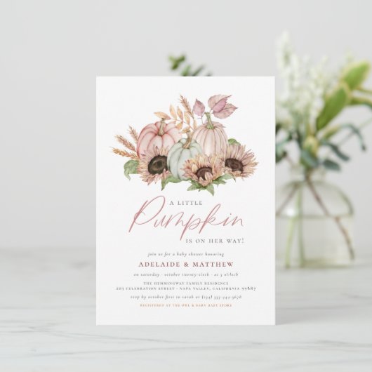 小さなかぼちゃぼほひまわり花秋赤ちゃんシャワー 招待状 (スタンド正面)
