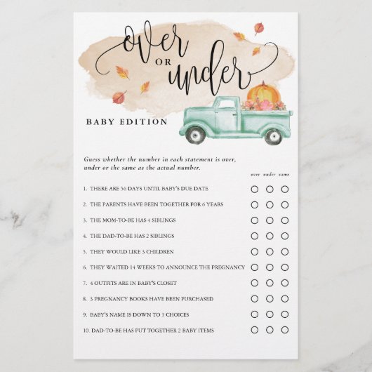 小さなかぼちゃをシャワーの下にオーバー紙ゲームカード チラシ (正面)