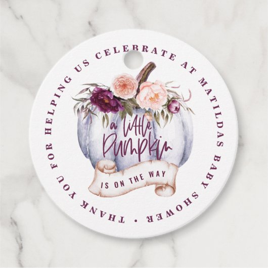 小さなかぼちゃ水色秋赤ちゃんシャワー可食 フェイバータグ (正面)