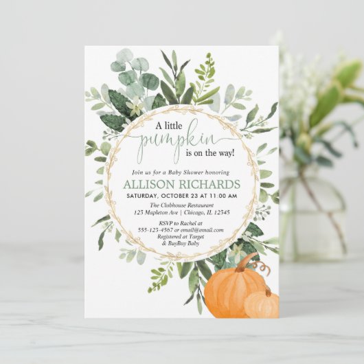 小さなかぼちゃ男女兼用秋の赤ちゃん 招待状 (スタンド正面)