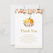 小さなかぼちゃ金ゴールドと赤面の赤ちゃんシャワー サンキューカード (正面)