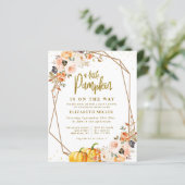 小さなかぼちゃ金ゴールド赤面フローラ赤ちゃんシャワーの招待 (スタンド正面)