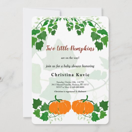 小さなかぼちゃ２つ 招待状 (正面)