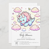 小さなかわいい恐竜の赤ちゃんシャワー 招待状 (正面/裏面)