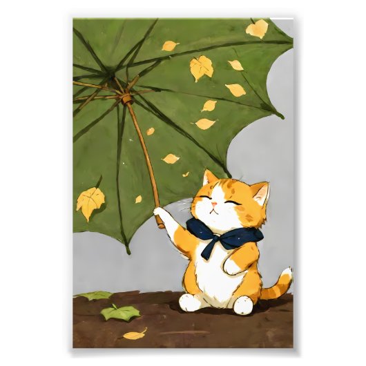 小さなかわいい楽しむ猫の秋 フォトプリント (正面)