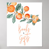 小さなかわいこちゃんがオレンジ色の本と贈り物に ポスター (正面)