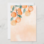 小さなかわいこちゃんがオレンジ色の赤ちゃんシャワーの途中にある サンキューカード (裏面)