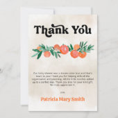 小さなかわいこちゃんがオレンジ色の赤ちゃんシャワーの途中にある サンキューカード (正面)