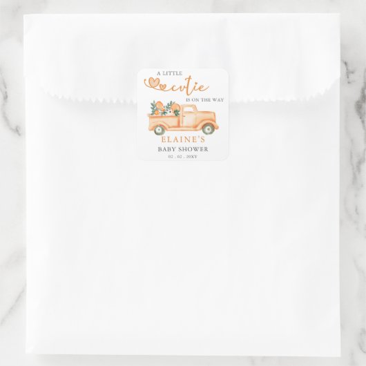 小さなかわいこちゃんがオレンジ色の赤ちゃんシャワーの途中にある スクエアシール (バッグ)