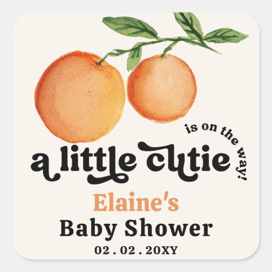 小さなかわいこちゃんがオレンジ色の赤ちゃんシャワーの途中にある スクエアシール (正面)