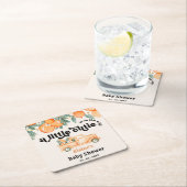 小さなかわいこちゃんがオレンジ色の赤ちゃんシャワーの途中にある スクエアペーパーコースター (インサイチュ)