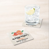 小さなかわいこちゃんがオレンジ色の赤ちゃんシャワーの途中にある スクエアペーパーコースター (インサイチュ)