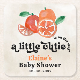 小さなかわいこちゃんがオレンジ色の赤ちゃんシャワーの途中にある スクエアペーパーコースター