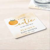 小さなかわいこちゃんがオレンジ色の赤ちゃんシャワーの途中にある スクエアペーパーコースター (アングル)