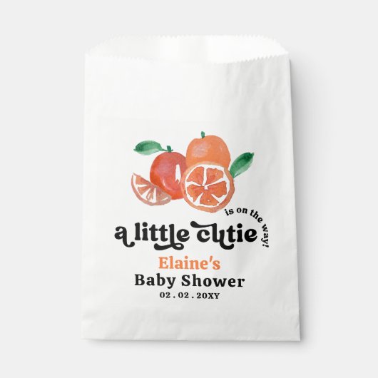 小さなかわいこちゃんがオレンジ色の赤ちゃんシャワーの途中にある フェイバーバッグ (正面)