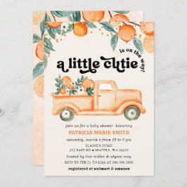 小さなかわいこちゃんがオレンジ色の赤ちゃんシャワーの途中にある 招待状