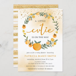 小さなかわいこちゃんがオレンジ色の赤ちゃんシャワーの途中にある 招待状