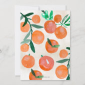 小さなかわいこちゃんがオレンジ色の赤ちゃんシャワーの途中にある 招待状 (裏面)