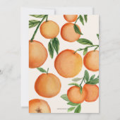 小さなかわいこちゃんがオレンジ色の赤ちゃんシャワーの途中にある 招待状 (裏面)