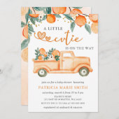 小さなかわいこちゃんがオレンジ色の赤ちゃんシャワーの途中にある 招待状 (正面/裏面)