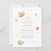 小さなかわいこちゃんがオレンジ色の赤ちゃんシャワーを浴びる 招待状 (正面)