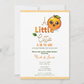 小さなかわいこちゃんがオレンジ色の赤ちゃんシャワーを浴びる 招待状 (正面)