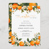 小さなかわいこちゃんがオレンジ色の赤ちゃんシャワーを浴びる 招待状 (正面/裏面)