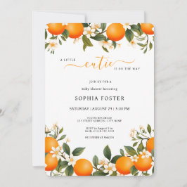 小さなかわいこちゃんがオレンジ色の赤ちゃんシャワーを浴びる 招待状