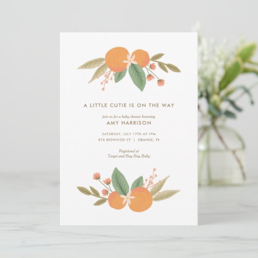 小さなかわいこちゃんがオレンジ色の赤ちゃんシャワーを浴びる 招待状 (スタンド正面)
