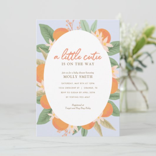 小さなかわいこちゃんがオレンジ色の赤ちゃんシャワーを浴びる 招待状 (スタンド正面)