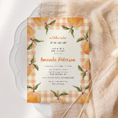 小さなかわいこちゃんがオレンジ色の赤ちゃんシャワーを浴びる 招待状