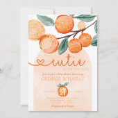 小さなかわいこちゃんがオレンジ色の赤ちゃんシャワーを浴びる 招待状 (正面)