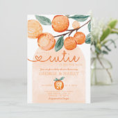 小さなかわいこちゃんがオレンジ色の赤ちゃんシャワーを浴びる 招待状 (スタンド正面)