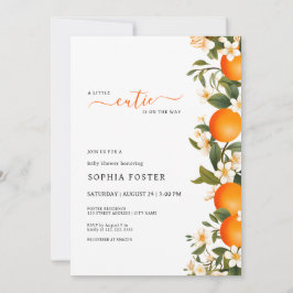 小さなかわいこちゃんがオレンジ色の赤ちゃんシャワーを浴びる 招待状