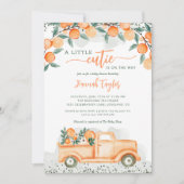 小さなかわいこちゃんがオレンジ色の赤ちゃんシャワーを浴びる 招待状 (正面)