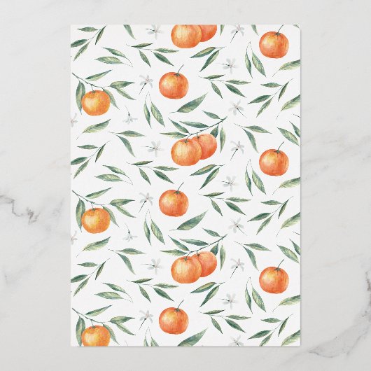 小さなかわいこちゃんがオレンジ色の赤ちゃんシャワーを浴びる 箔招待状 (裏面)