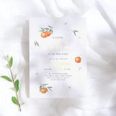 小さなかわいこちゃんがオレンジ色の赤ちゃんシャワーを浴びる 箔招待状