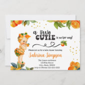 小さなかわいこちゃんがオレンジ色の赤ちゃんシャワーを途中にある 招待状 (正面)