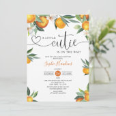 小さなかわいこちゃんがオレンジ色の赤ちゃんシャワーIの途中にある 招待状 (スタンド正面)