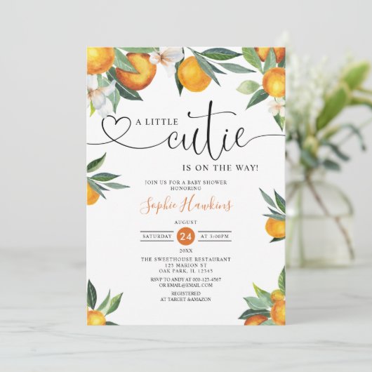 小さなかわいこちゃんがオレンジ色の赤ちゃんシャワーIの途中にある 招待状 (スタンド正面)