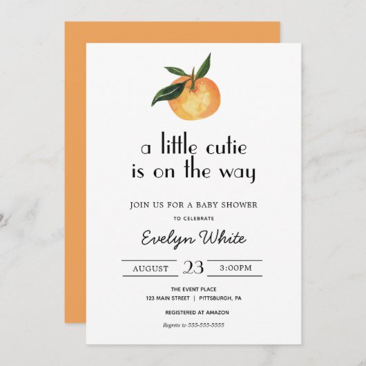 小さなかわいこちゃんがベビーシャワーの途中にある 招待状 (正面/裏面)