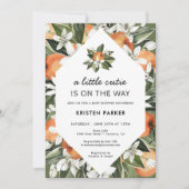 小さなかわいこちゃんが行く途中の緑の赤ちゃんシャワー 招待状 (正面)