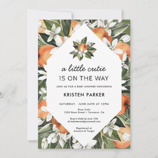 小さなかわいこちゃんが行く途中の緑の赤ちゃんシャワー 招待状 (正面)