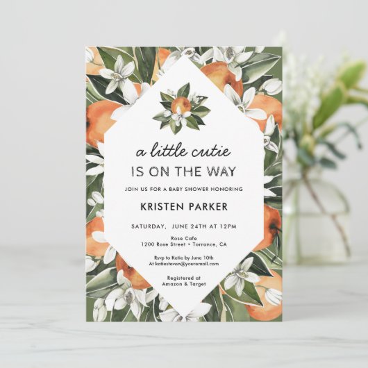 小さなかわいこちゃんが行く途中の緑の赤ちゃんシャワー 招待状 (スタンド正面)