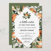 小さなかわいこちゃんが行く途中の緑の赤ちゃんシャワー 招待状 (正面/裏面)