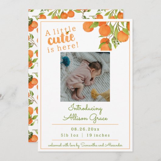 小さなかわいこちゃんが誕生の発表だ 案内状 (正面/裏面)