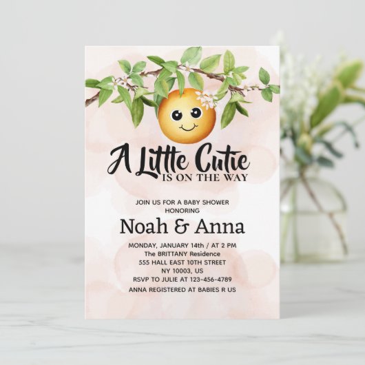 小さなかわいこちゃんが赤ちゃんシャワーのシンプル途中にある 招待状 (スタンド正面)